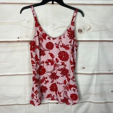 CAbi Top Womens S Pink Floral Cami Tank Scoop Neck Ruffle Hem Adjustable Strap
