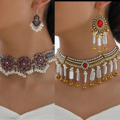 Elegantes 2 teiliges Schmuckset Retro Ohrringe und Halskette für besondere Anlässe