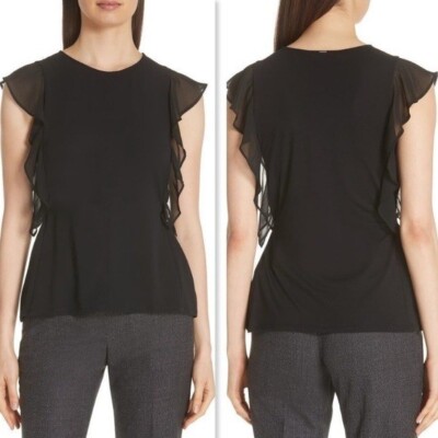 BOSS Hugo Boss Esvea Blouse in Black Size Medium with Ruffle Details