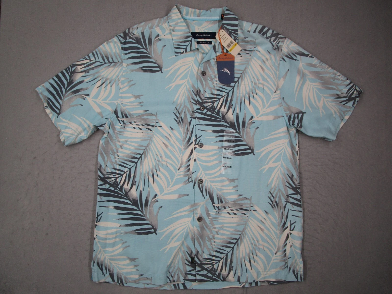 Tommy Bahama Shirt Mens Medium Blue Floral Silk Beyond Frond Button Up Camp
