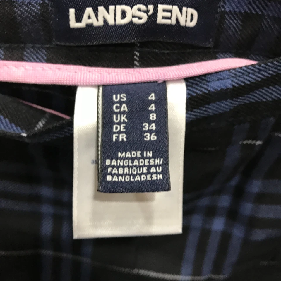 Saia plissada Lands' End uniforme feminino caixa xadrez parte superior do joelho preta e azul tamanho 4 - Imagem 3 de 4