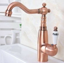Red Copper Bathroom Basin Sink Faucet Single Hole Hot  Cold Water Mixer Tap