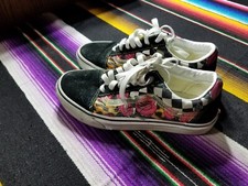 VANS Old Skool Shoes Black Floral Roses Checkerboard Cheetah Size Women's 6