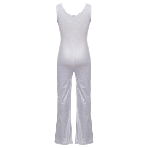 Kids Girl's Bodysuit Workout Rompers Gymnastics Leotard Metallic Jumpsuit Stage - Picture 21 of 92