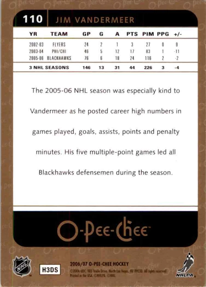 2006-07 O-Pee-Chee Jim Vandermeer #110 - Image 2 of 2
