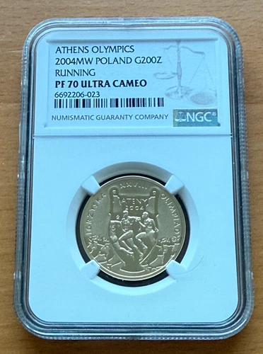 Poland 2004 MW Gold 200 Zlotych NGC PF70UC Athens Olympics - Running