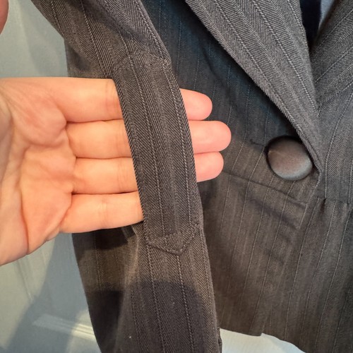 Guess Y2K Office Siren Cap Sleeve Blazer Sz L Gray Pinstripe Sexy 90s NO BELT - Picture 7 of 15