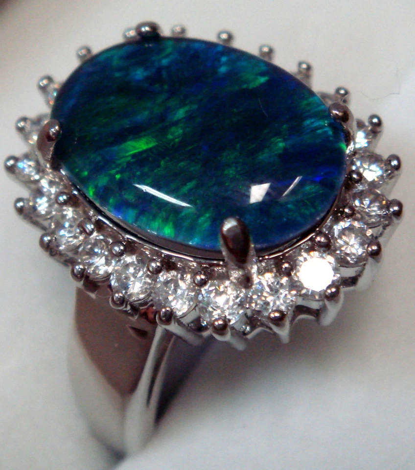 Anillo de ópalo triplete negro genuino tamaño 14x10 mm sello de plata esterlina maciza 925 Foto 2 de 4