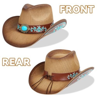 9396 Cowboy Hat,cowgirl Hat,brown/black Hats For Women Men Straw Wide BXT Men Women Straw Cowboy Cowgirl Hat Western Hat with Wide  main image 4