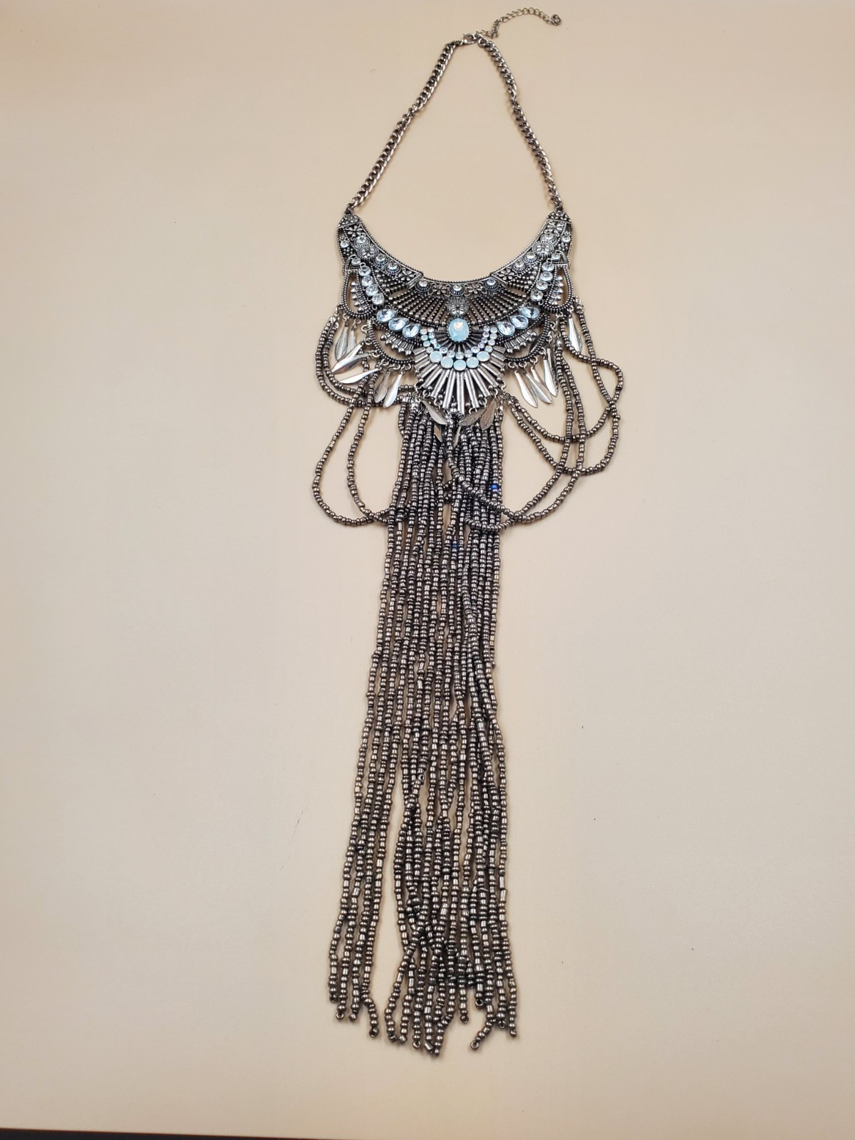 Large Statement Necklace Boho Beaded Rhinestone S… - image 6