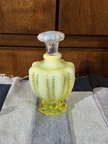 Vintage Fenton Yellow UV Vaseline Glass Bottle W/ Stopper Opaline