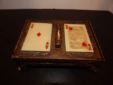 Vintage Resin Footed Decorative Playing Card Storage Box w/Handle 7.5" x 5" x 3"