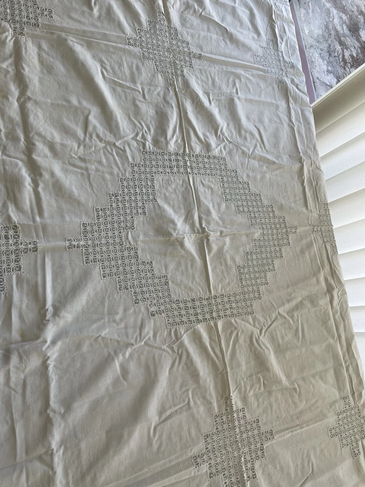 nappe ancienne en fil ajourée brodé main 170 cm sur 145 cm/7255V3 - Photo 2/4