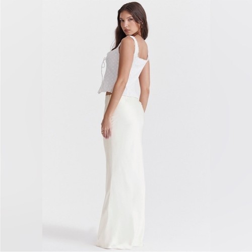 House of CB Sydel White Satin Maxi Skirt Size Medium - Picture 3 of 13