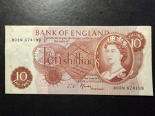 GB 1968 Ten Shilling 10/- J Fforde B03N series banknote