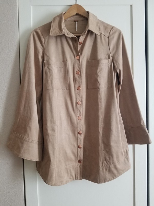 Free People Shirtdress Faux Suede Jacket  Bell Sleeves Tan SizeXS