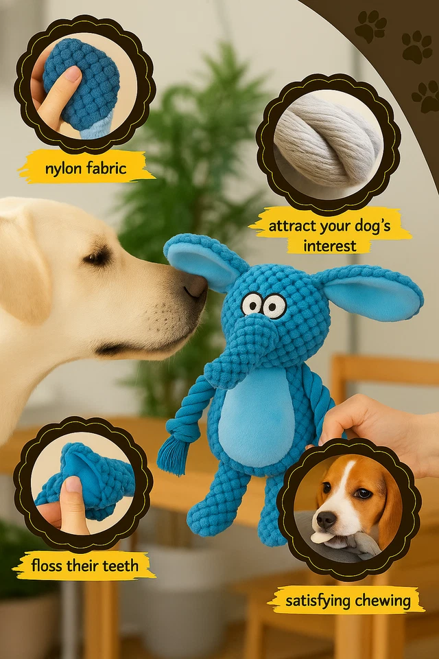 Dog Toy - Plush Crocheted Elephant Toy with Rope Limbs 24*10*6cm - Image 2 of 3