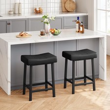 Set of 2 Counter Height Bar Stools ,Modern Upholstered Saddle Bar Stools ,Black