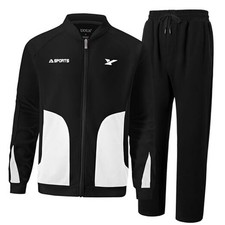 Mens Tracksuits 2 Piece Set Long Sleeve Sweatsuit Outfits Workout Medium Black