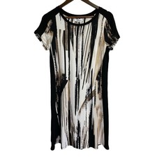 Calvin Klein T-Shirt Dress Women Size S Black Tan Abstract Brushstroke