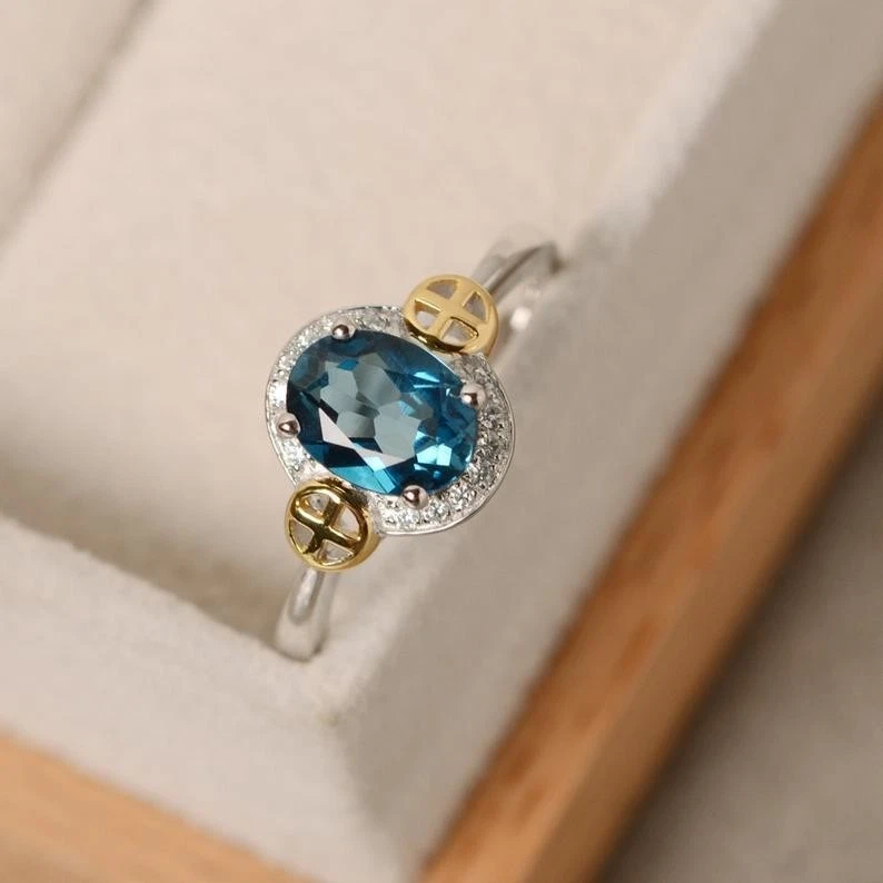 1.16 Ct Oval Natural Topaz & Diamond Anniversary Ring 14K White Gold Size 6 - Image 2 of 4