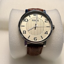 Reloj Hombre/Mujer Fossil bq2249 44mm Esfera Champaigne Cuero Marrón ¡Funciona Muy bien!