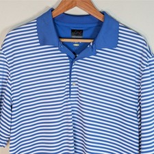Greg Norman ML75 Play Dry Mens Large Blue White Striped Golf Polo Shirt L