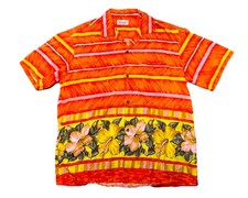 VTG 60s 70s Hawaiian Togs Shirt Mens Orange Floral Aloha Hawaii L