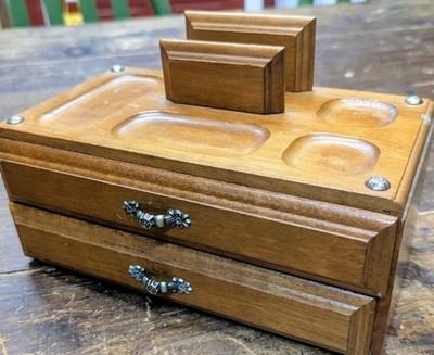 Vintage Centurion Wood Dresser Valet Box w/ Drawers Jewelry Wallet
