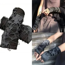 Gothic Black Fingerless Long Gloves Punk Hole Half-finger Glove Arm Warmer Begga