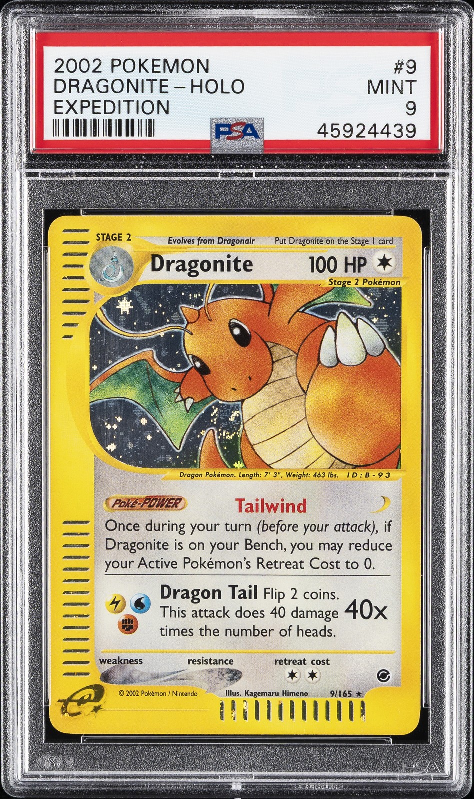 2002 POKEMON EXPEDITION #9 DRAGONITE-HOLO PSA 9