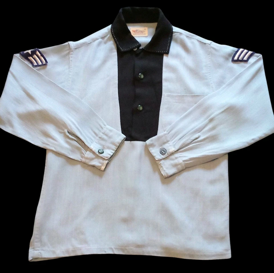 VTG 50s Wings Jr 2 Tone BOYS PULLOVER STYLE Loop Button SHIRT Military Patches - Image 2 of 4
