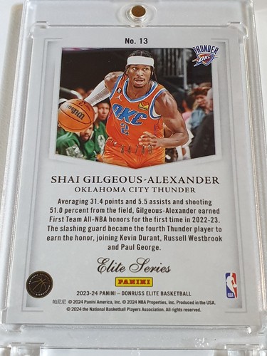 2023 Donruss Elite Shai Gilgeous-Alexander #13 PURPLE /49 Elite Series - Rare - Picture 3 of 3