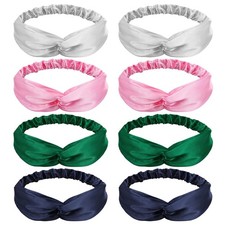 8 PCS Silk Headbands Stretchy Adjustable Satin Elastic Twisted Hair Wrap