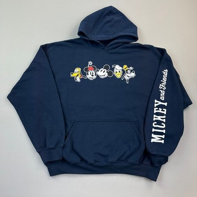 Disney Mickey and Friends Hoodie Men s Large Navy Blue Mickey Donald Goofy Pluto
