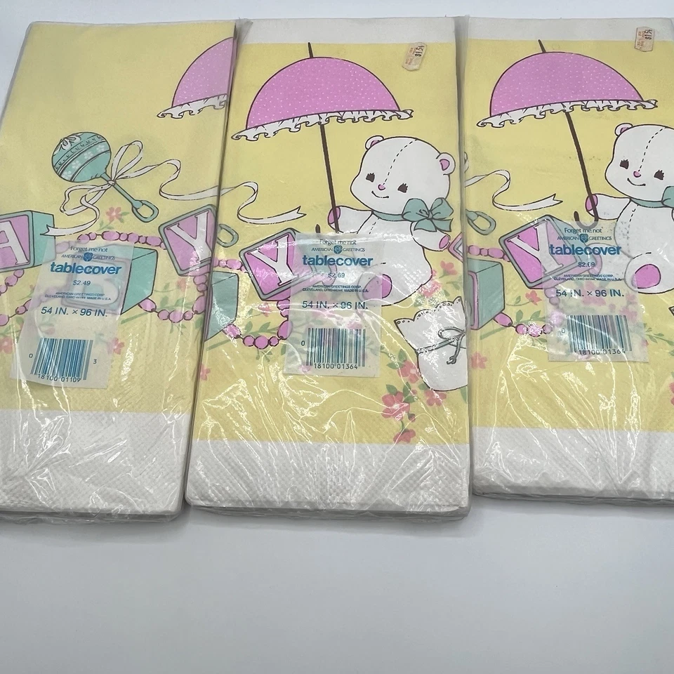 Lote de manteles de papel de baby shower vintage (3) nuevo en paquete oso amarillo nuevo años 70’s Foto 4 de 4