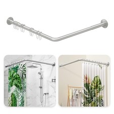 Adjustable L Shaped Corner Shower Curtain Rod 23-50 Inch Silver Bathtub