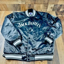 JACK DANIELS Black Satin Bomber STARTER Jacket Mens 2XL Tennessee Whiskey EX