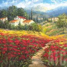 40W"x40H" FLEUR DU PAYS I by PETER HULSEY -VILLAGE COUNTRYSIDE CHOICES of CANVAS