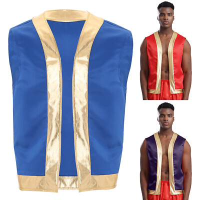 DE Herren Halloween Toad Weste Kostüme Offene Front Metallic Glänzende Trim Tops