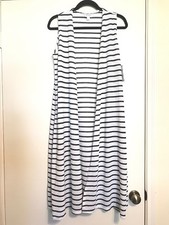 Lularoe Joy Small Cardigan Long Vest White Black Striped Knit Woven Nwt Vintage!