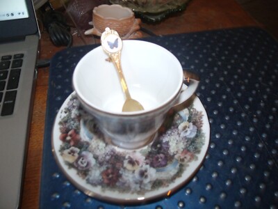 Lena Liu Tea Cup Saucer Collection CIRCLE OF JOY Bradford Butterflies 4th Issue