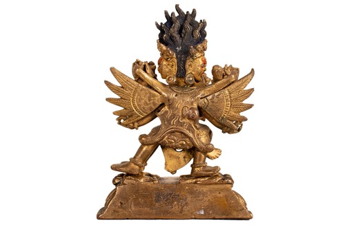 Antike vergoldete Bronzefigur, Hayagriva & Vajravarahi, Tibet, ca. 1890-1920 - Bild 5 von 11