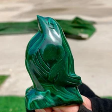 231G Natural glossy Malachite Crystal  Handcarved penguin mineral sample
