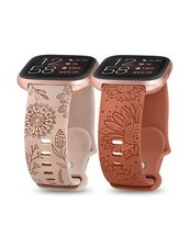 Minyee 2 Packs Floral Engraved Band Compatible with Fitbit Versa 2/... Fast Ship