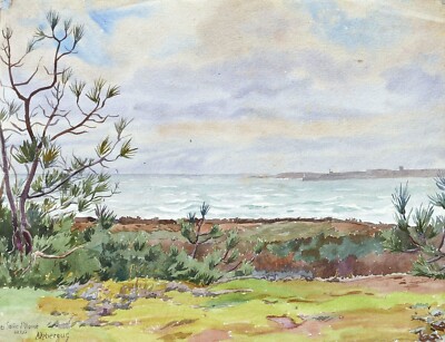 André debergue Aquarell Französische Zeichnung Landschaft Sables D'olonne vendée