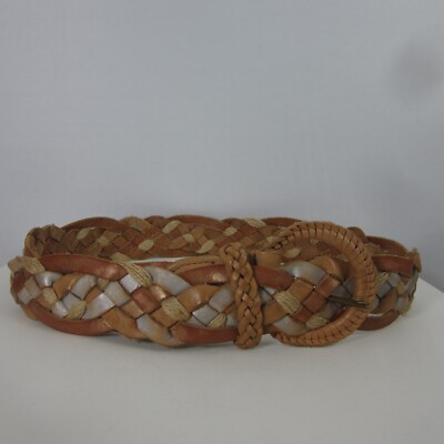 New Hollister Womens S Brown Silver Rose Gold Woven Leather Belt NWT  28'' - 34''