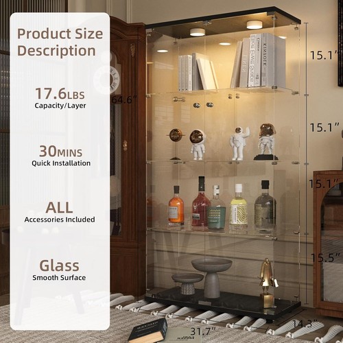 Glass Display Cabinet,4 Shelves LED Curio Cabinet for Living Room Bedroom Office - Picture 26 of 42
