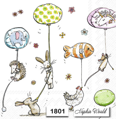 (1801) TWO Individual Paper LUNCHEON Decoupage Napkins - ANIMALS BALLOONS PARTY