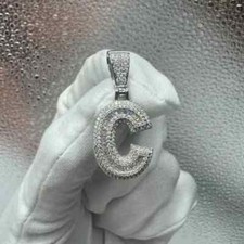 2.74 Ct Round Cut Real Moissanite Custom "C" Letter Pendant 925 Sterling Silver